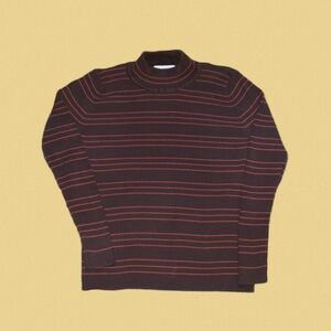 vintage mock neck‎ brown orange striped 100% cotton 70s colours